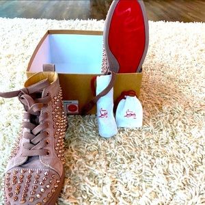 Christian Louboutin Velour; Women, Pink Velvet Spikes